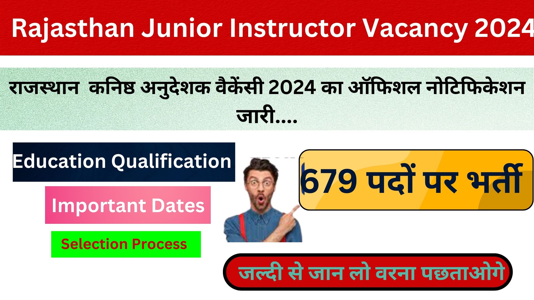 Rajasthan Junior Instructor Vacancy 2024 | राजस्थान कनिष्ठ अनुदेशक भर्ती 2024 का ऑफिशल नोटिफिकेशन जारी यहां से जाने संपूर्ण जानकारी